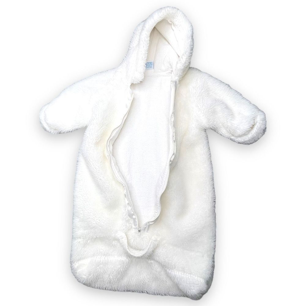 Vintage Baby Bunting Pram Tot Lines White Faux Sheep Sherpa Fur Cozy - Picture 8 of 10